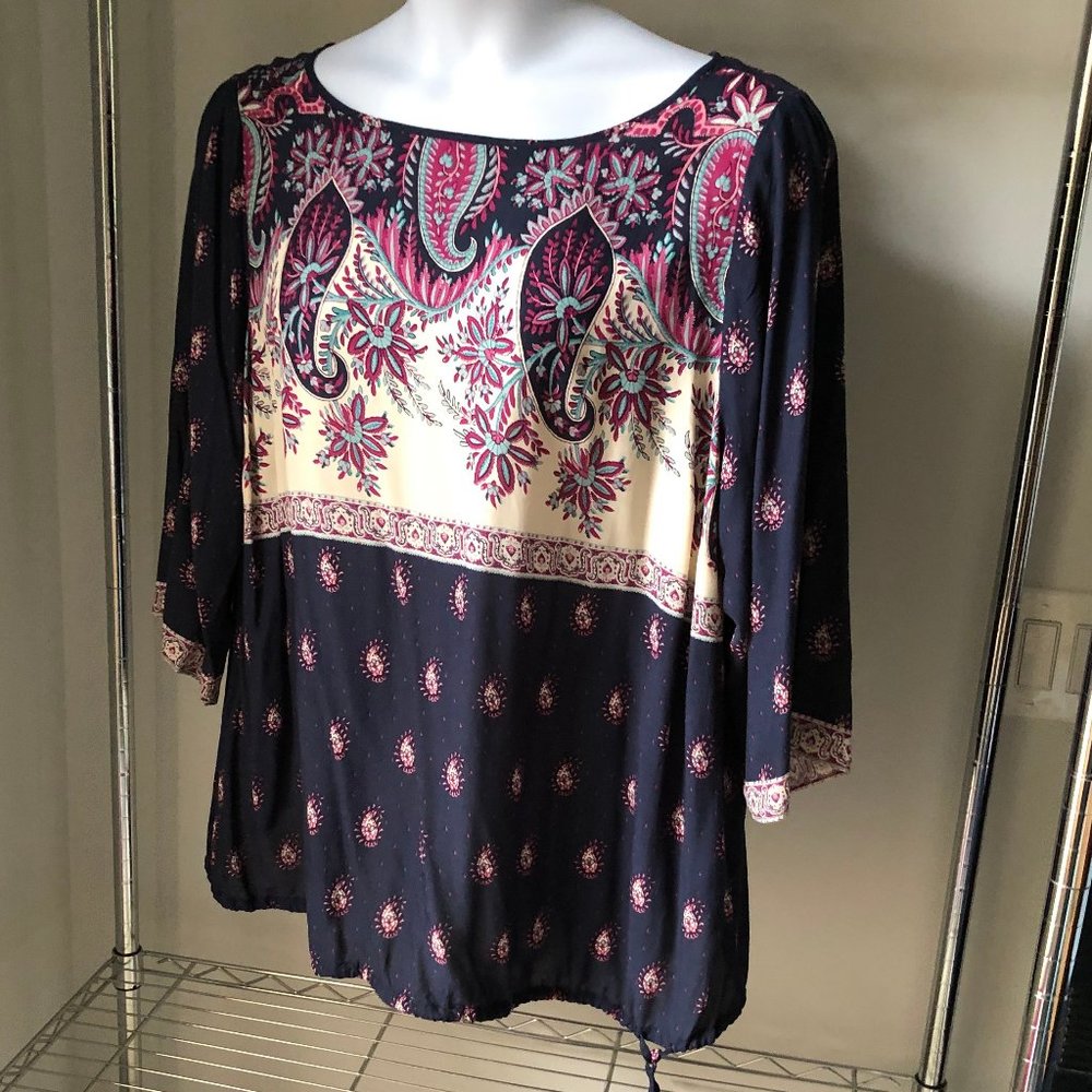 LUCKY BRAND navy paisley boho slouchy blouse 2x